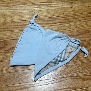 Burberry Baby Blue and Cream Bibs and Hat Set